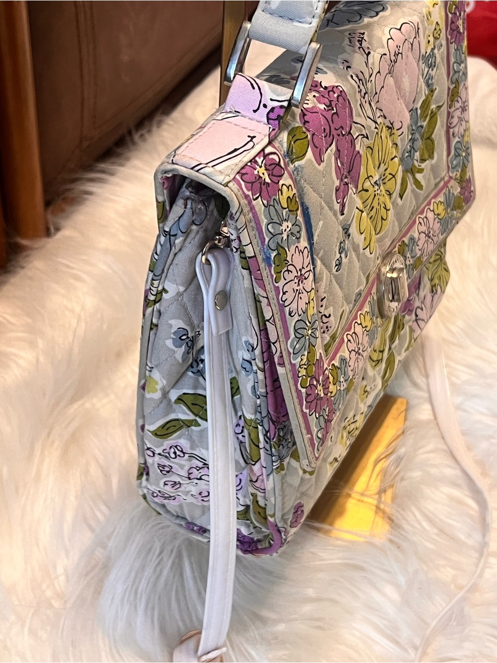 Vera Bradley Quilted Floral Top-Handle Crossbody in Cream, Pink & Yellow - Picture 3 of 13